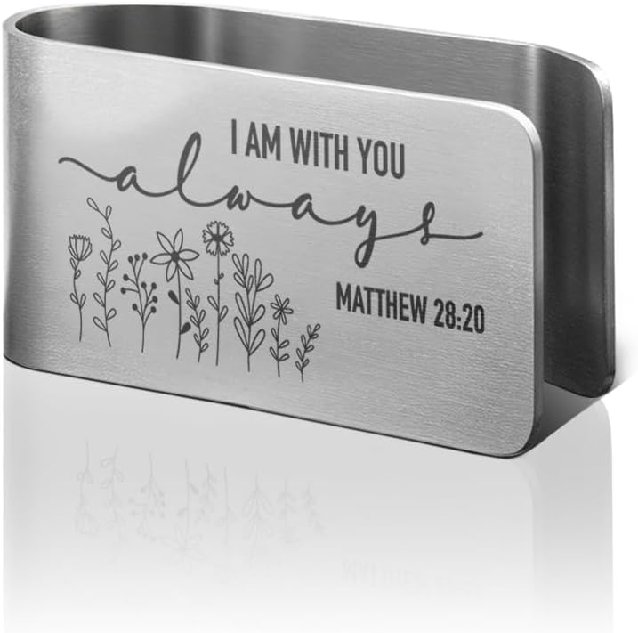 PUVOXHO I Am with You Always Engraved Stainless Steel Car Visor Clip, Matthew 28:20 Sign, Travels Visor Car Accessories, Funny Religious Gifts for Women Men Family Friend, New Driver Gifts - Image 1